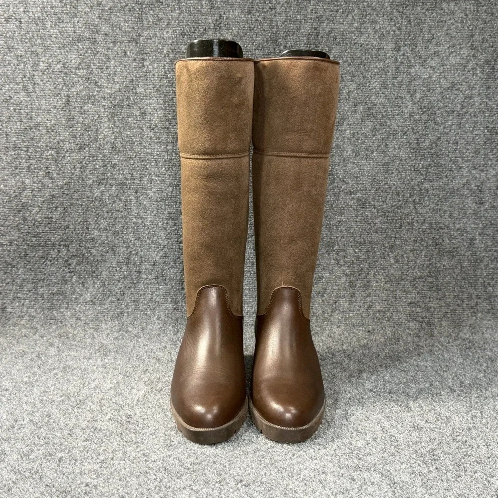 On Five Italian Suede Leather‎ Shearling Boots Women's 8 Brown Knee High Winter